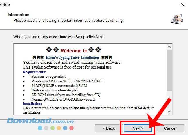 Nhấn vào nút Next