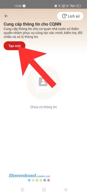 Chạm vào mục Tạo mới