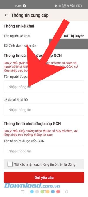 Nhập đầy đủ thông tin