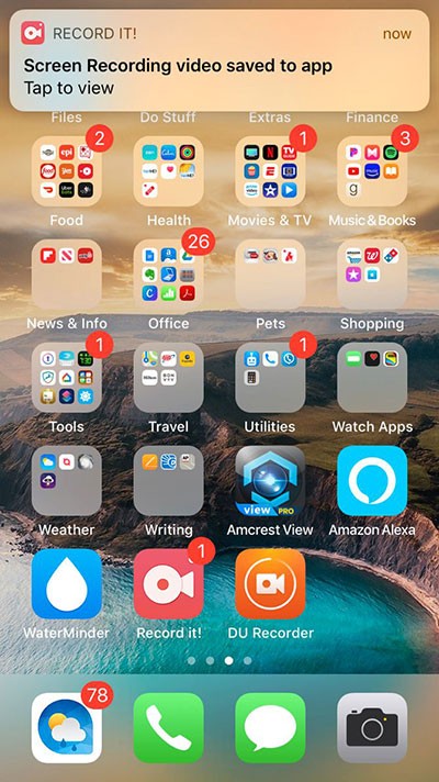 Thông báo Record It! Screen Recorder đã lưu video