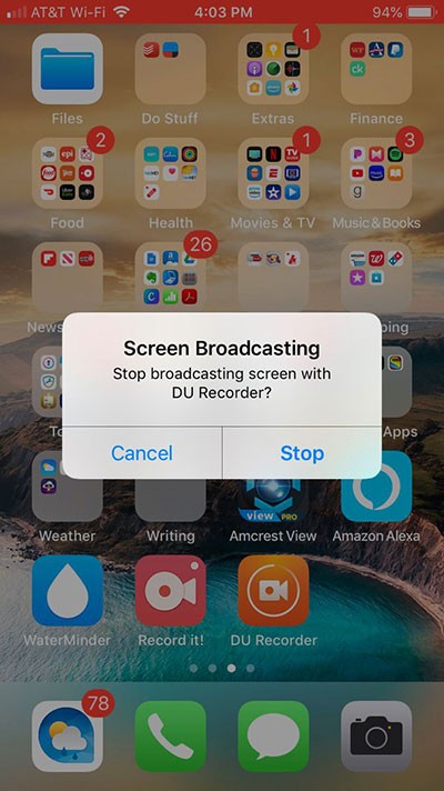 Kết thúc ghi video DU Recorder iPhone