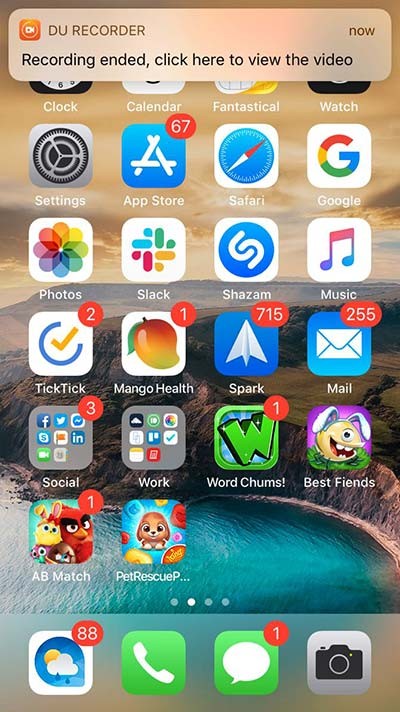 Thông báo ghi video thành công của DU Recorder