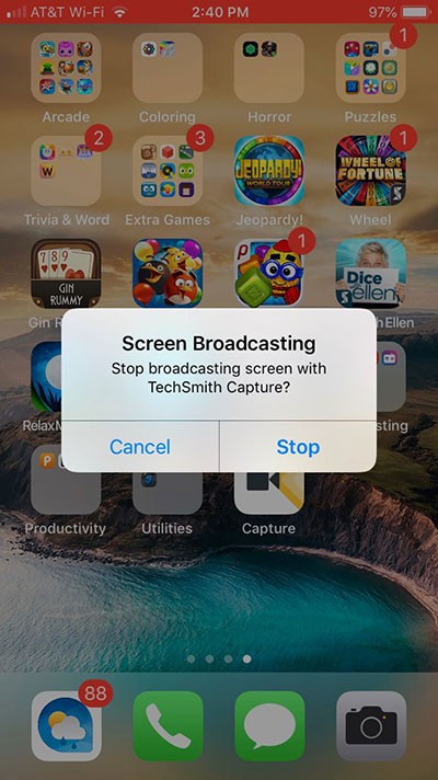 Kết thúc ghi hình TechSmith iPhone