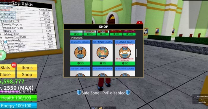 Cửa hàng trong game Blox Fruits