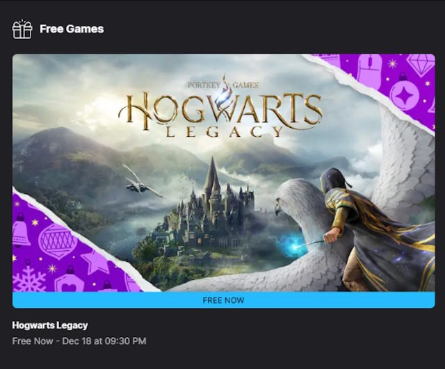 Khi vào trang game, bạn sẽ thấy Hogwarts Legacy đang được hiển thị là miễn phí
