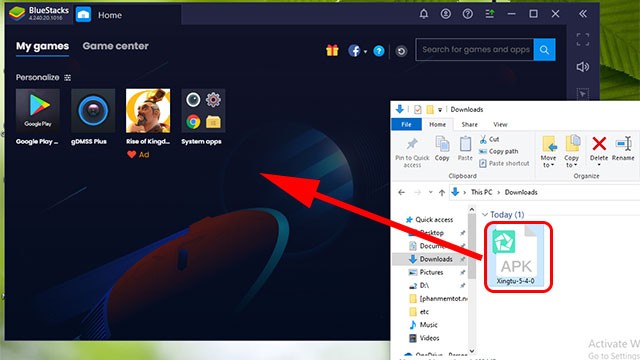 Kéo thả file vào giao diện Bluestacks