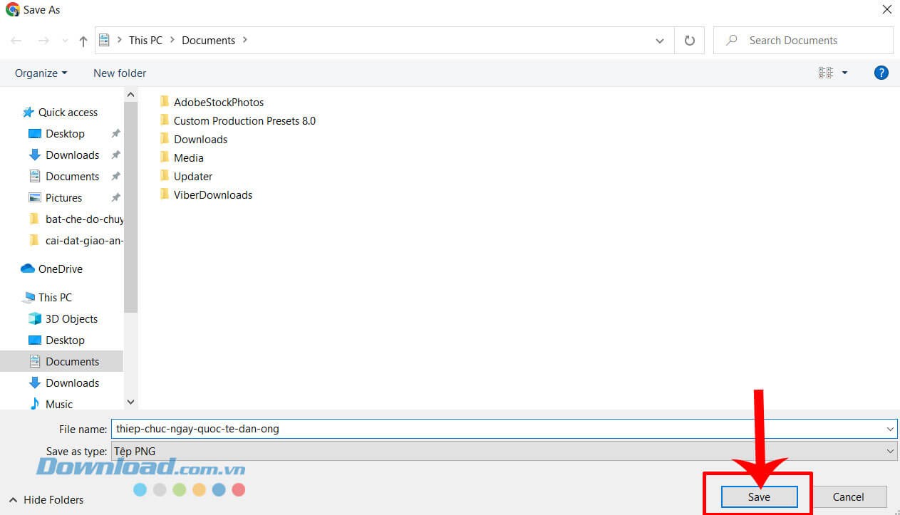 Đặt tên cho file thiệp, rồi nhấn vào nút Save