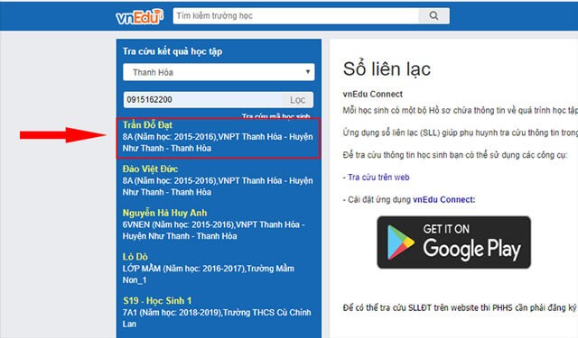 Ấn vào học sinh