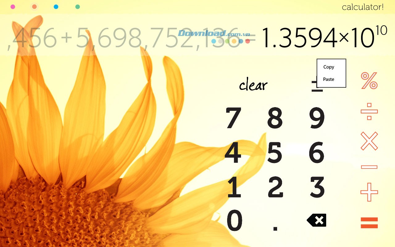 Tính năng Copy Paste của Calculator Free giúp tiết kiệm thời gian cho người dùng
