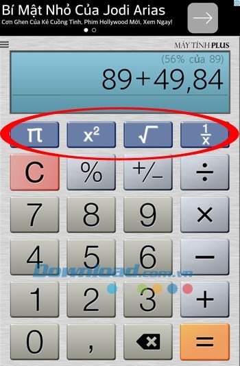Calculator Plus Free hỗ trợ các công thức tính toán cơ bản