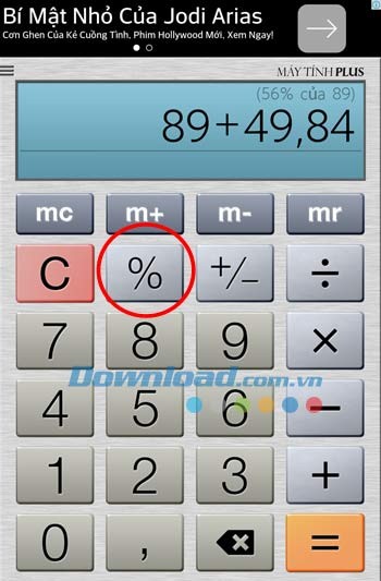 Tính tỷ số phần trăm trong Calculator Plus Free