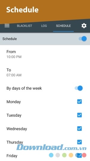 Lên lịch chặn trên Calls Blacklist Pro cho Android