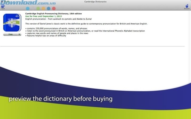 Giao diện từ điển Cambridge Dictionaries cho Mac