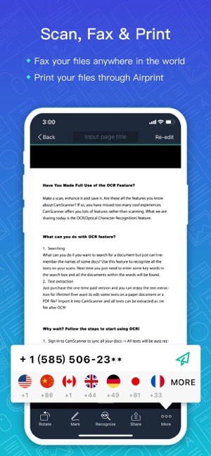 CamScanner+ for iOS hỗ trợ in ấn, fax trực tiếp