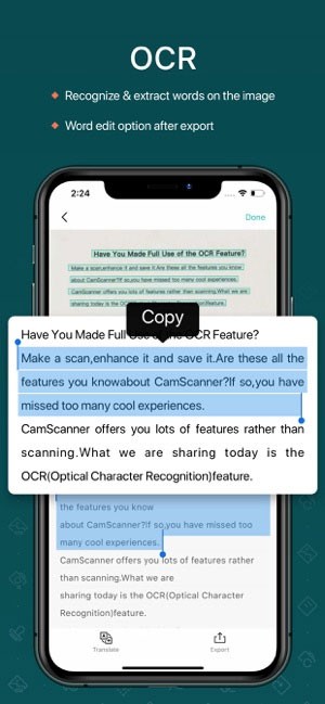 CamScanner for iOS sử dụng công nghệ OCR tiên tiến
