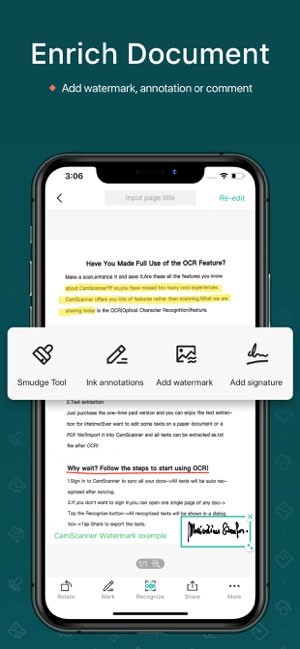 CamScanner hỗ trợ chỉnh sửa văn bản và hình ảnh