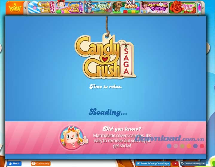 Màn hình tải Candy Crush Saga Online trên Facebook