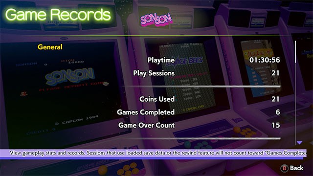 Capcom Arcade 2nd Stadium game thống kê thành tích của mỗi người chơi bằng những con số cụ thể