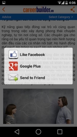 Chia sẻ việc làm hấp dẫn qua Facebook, Google+, email