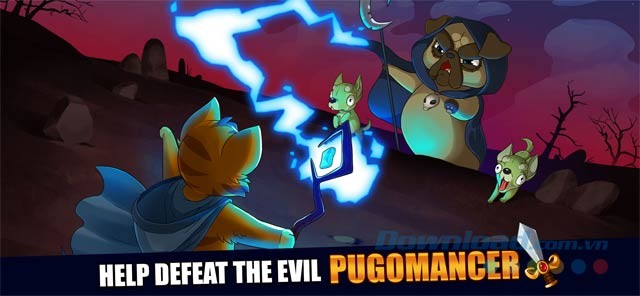 Giúp các anh hùng mèo đánh bại Pugomancer