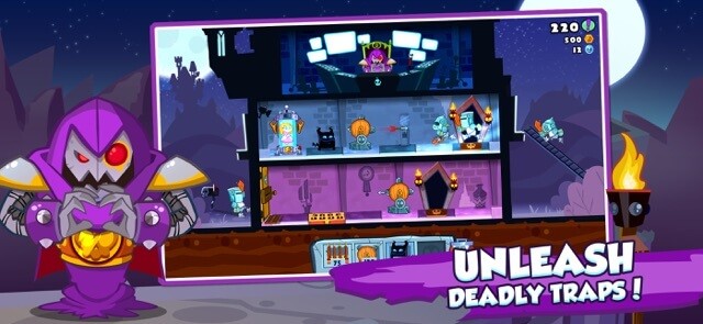 Triển khai các bẫu chết người để tiêu diệt các anh hùng trong game Castle Doombad: Free To Slay