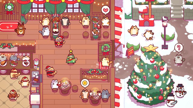 Trang trí tiệm bán đồ ăn nhanh trong game Cat Snack Bar của bạn với chủ đề Giáng Sinh dễ thương