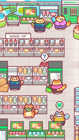 Bạn quản lý một thành phố toàn mèo trong game Cat Snack Bar City Tycoon