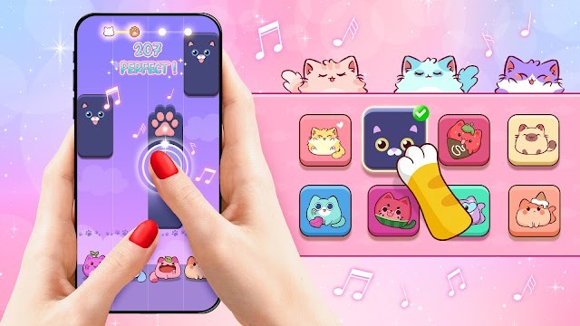 Chơi nhạc cùng vô số chú mèo đáng yêu trong game Cat Tiles: Cute Piano Game