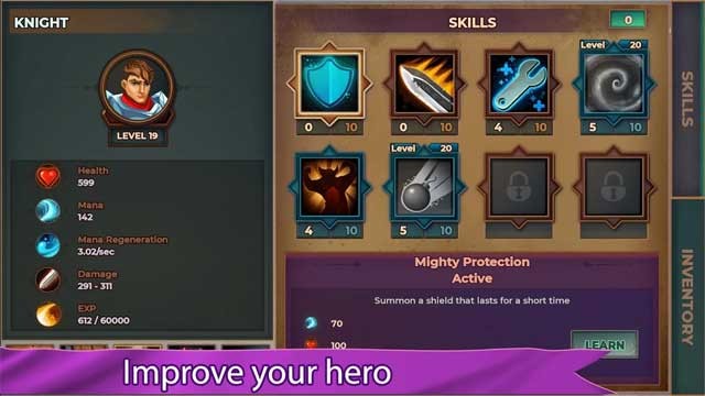 Nâng cao sức mạnh cho anh hùng bắng cách vật phẩm và kỹ năng đặc biệt