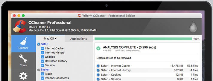 Giao diện CCleaner for Mac