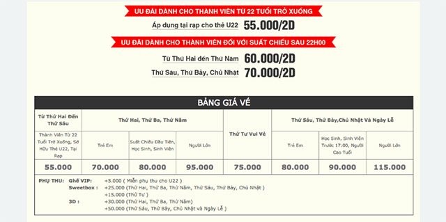 Giá vé xem phim