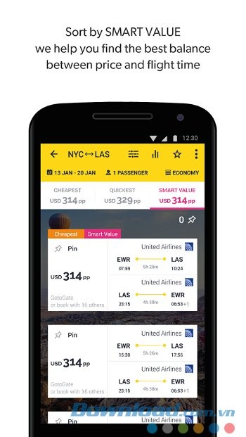 Cheapflights với tính năng lưu trữ giá trị thông minh