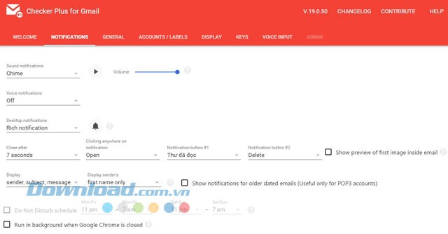 Các lựa chọn cài đặt của ứng dụng