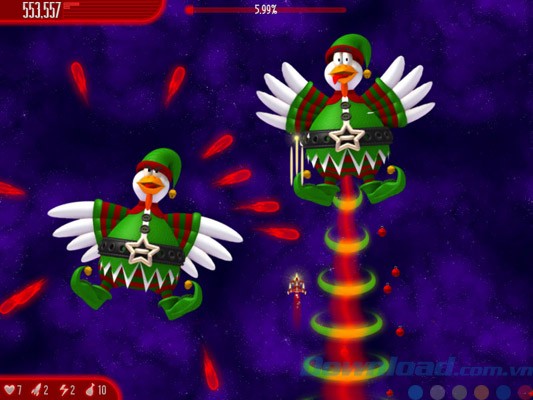 Một cặp boss trong Chicken Invaders 4: Ultimate Omelette Christmas Edition cho Mac