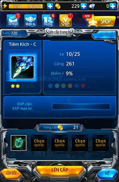 Lên cấp trang bị chiến đấu