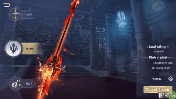 Tạo nhân vật chơi Chiến Thần Ký