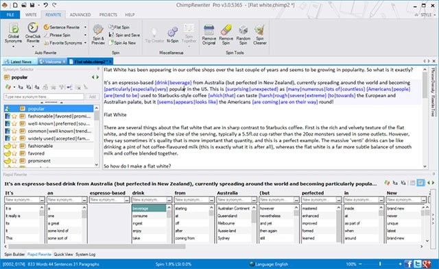 Giao diện Chimp Rewriter
