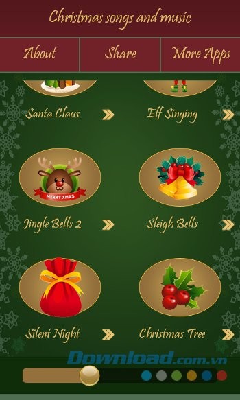 Christmas Songs and Music gồm khá nhiều bài hát quen thuộc