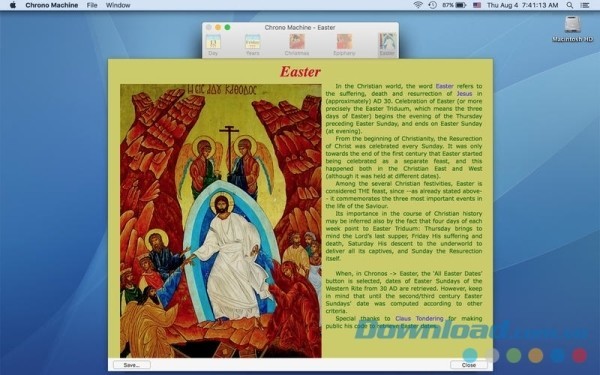 Chrono Machine cho Mac giới thiệu về lễ Phục Sinh