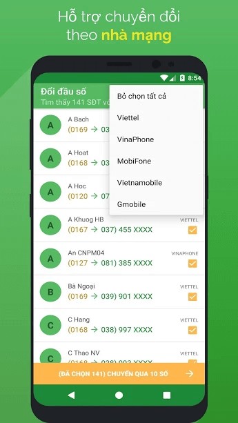 Hỗ trợ chuyển đổi qua nhà mạng