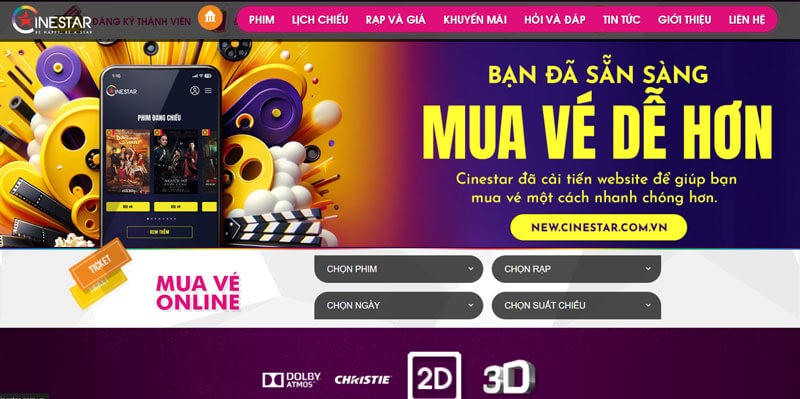 Giao diện trang chủ Cinestar