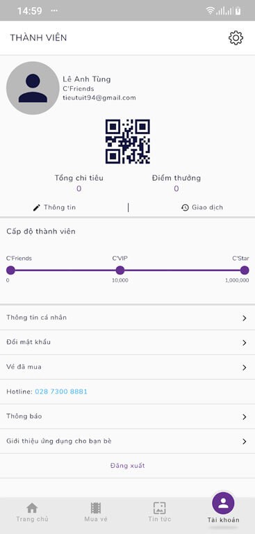 Thông tin tài khoản Cinestar