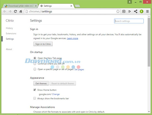 Các cài đặt của Citrio