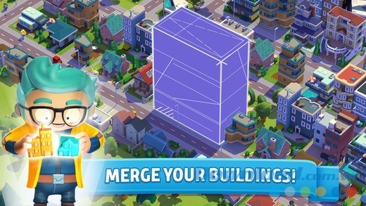 City Mania: Town Building Game cho iOS để người chơi hợp nhất nhiều tòa nhà thành một tòa tháp chọc trời