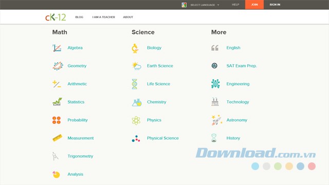 Ứng dụng giáo dục miễn phí CK-12 giúp học sinh luyện toán, khoa học, tiếng Anh và nhiều môn học khác