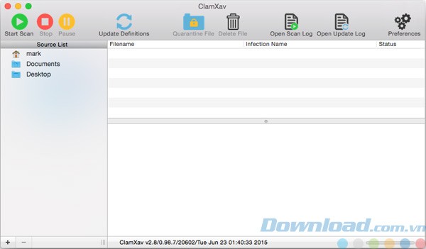 Giao diện của ClamXav cho Mac