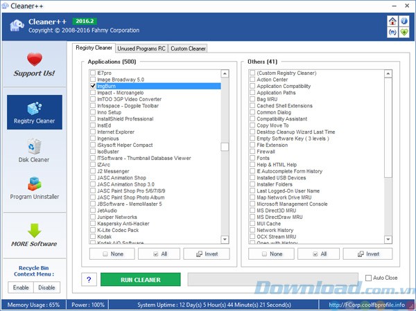 Giao diện phần mềm dọn dẹp máy tính Cleaner++