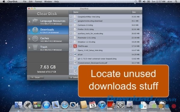 ClearDisk cho Mac quét file download và hiển thị những file không sử dụng
