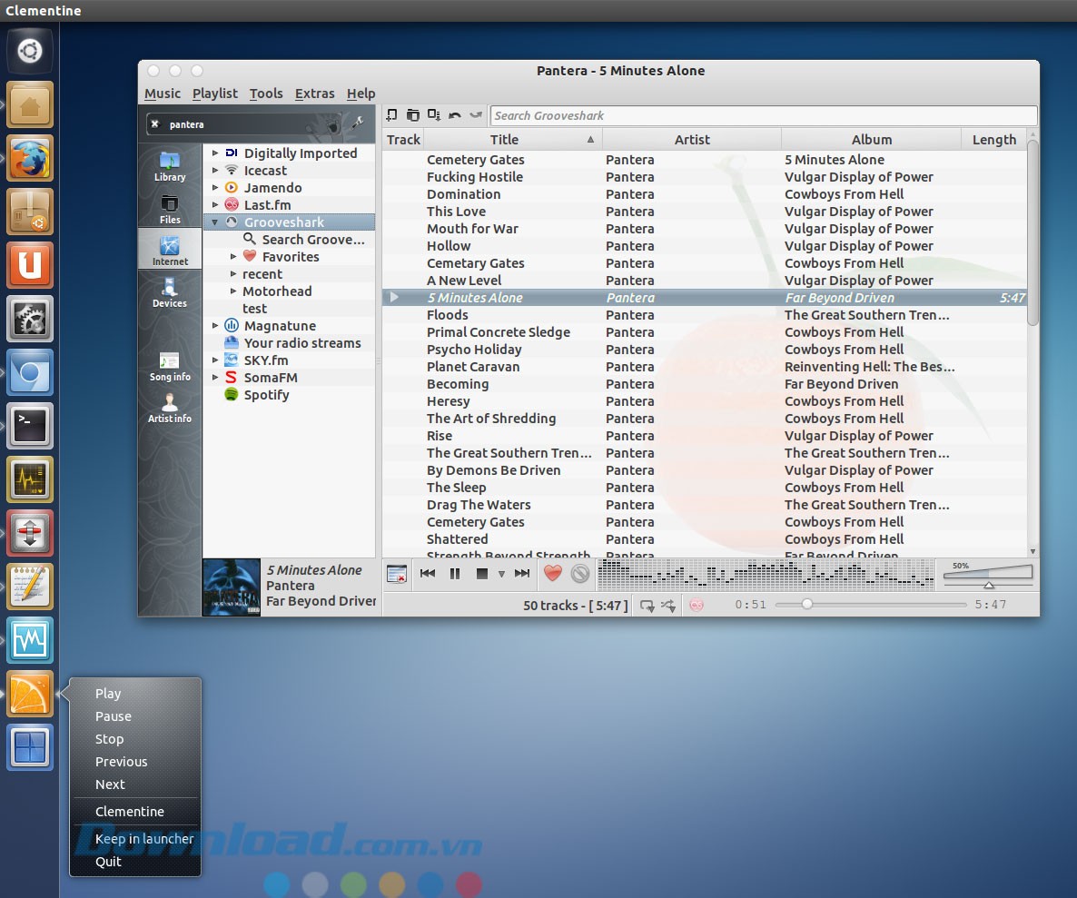 Giao diện phần mềm Clementine cho Linux