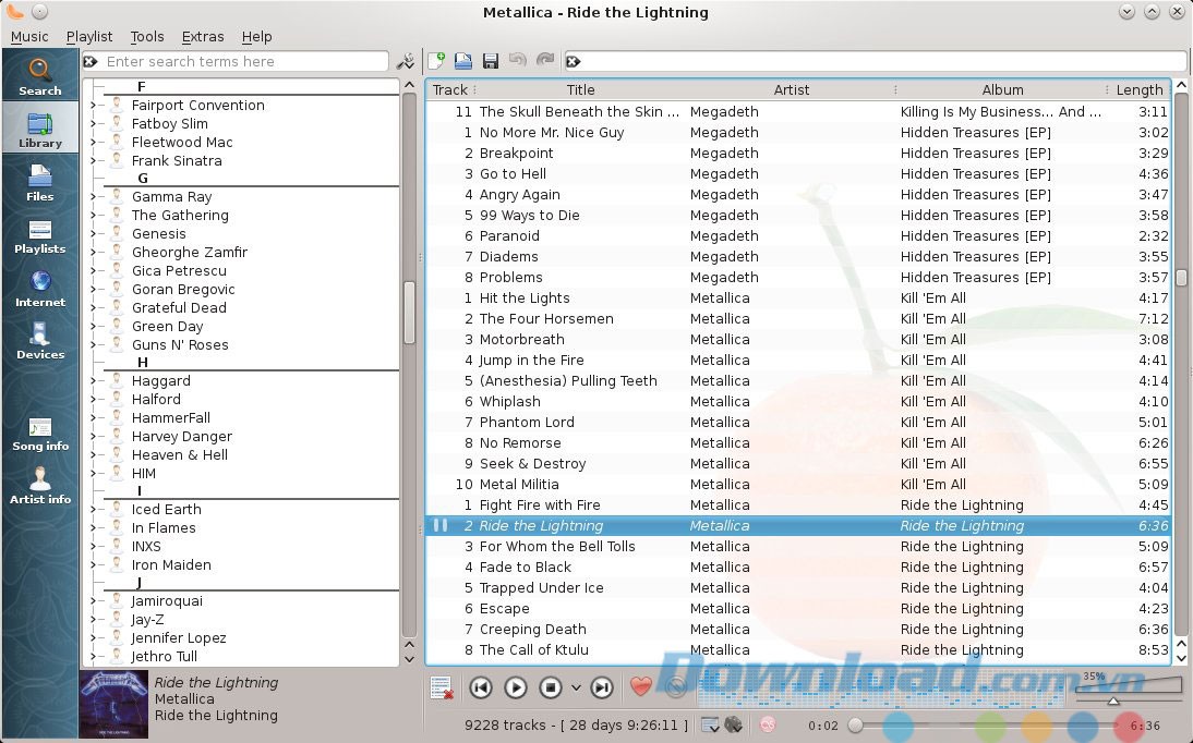 Trình phát nhạc của ứng dụng
